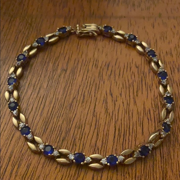 S s CZ and sapphire stone gold plated bracelet - Picture 2 of 4